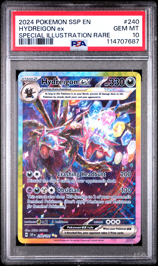240/191 Hydreigon ex PSA 10 2024 Pokémon Surging Sparks SSP – Special Illustration Rare