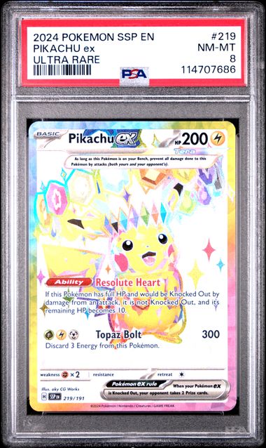 219/191 Pikachu ex PSA 8 2024 Pokémon SSP Surging Sparks – Ultra Rare