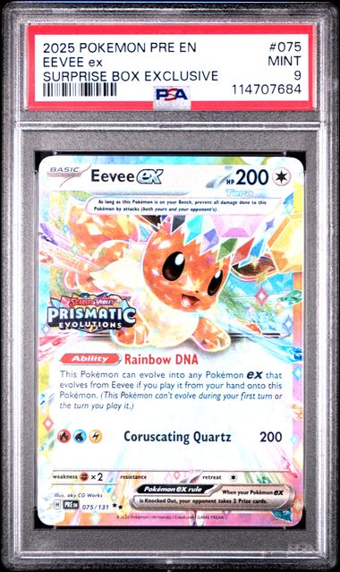 075/131 Eevee ex PSA 9 2025 Pokémon Prismatic Evolutions – Surprise Box Promo