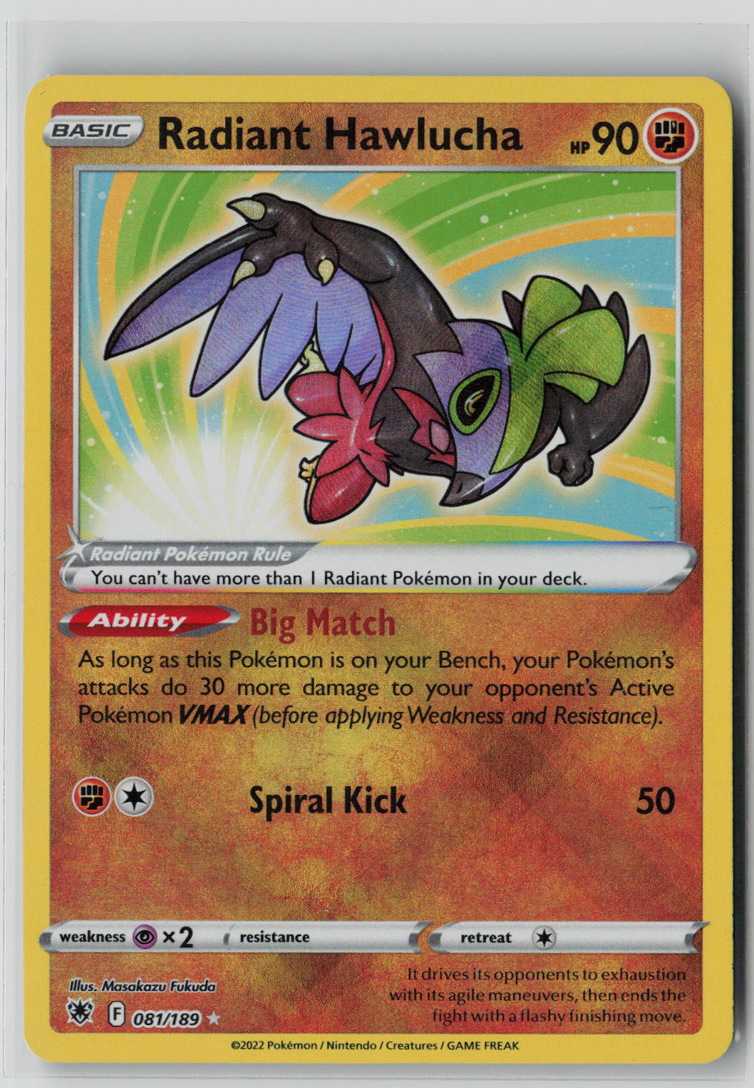 Radiant Hawlucha 081/189 – Astral Radiance Pokémon Card NM