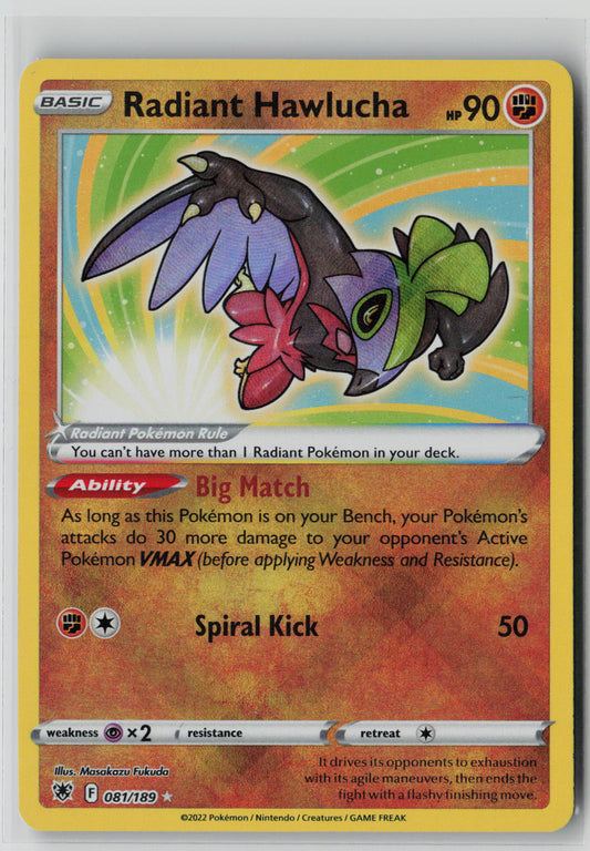 Radiant Hawlucha 081/189 – Astral Radiance Pokémon Card NM