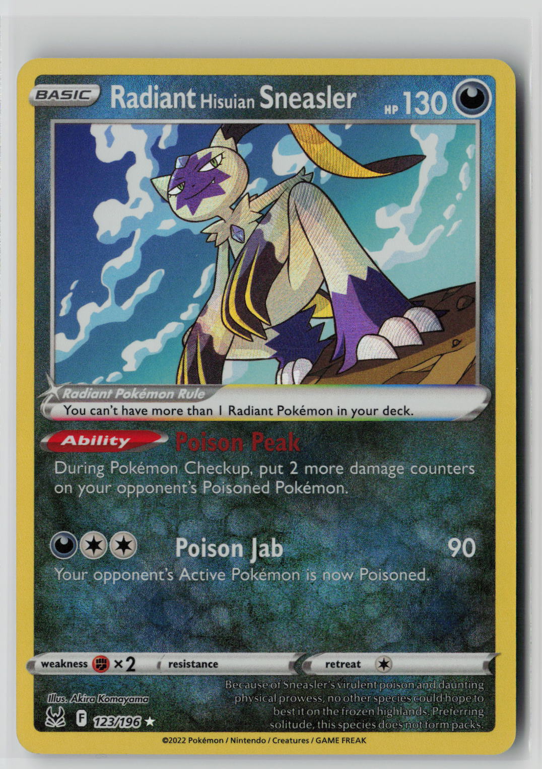 Radiant Hisuian Sneasler 123/196 – Lost Origin Pokémon Card NM