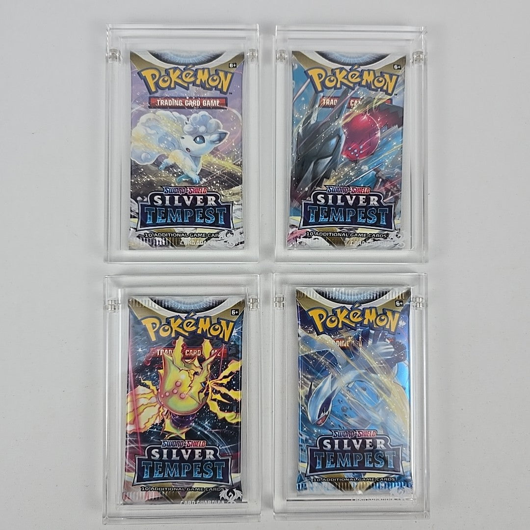Pokémon Silver Tempest Booster Pack Art Set (4) + Card Guardian Acrylic Cases
