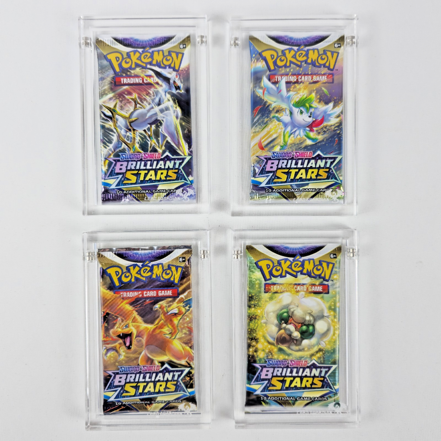 Pokémon Brilliant Stars Booster Pack Art Set (4) + Card Guardian Acrylic Cases