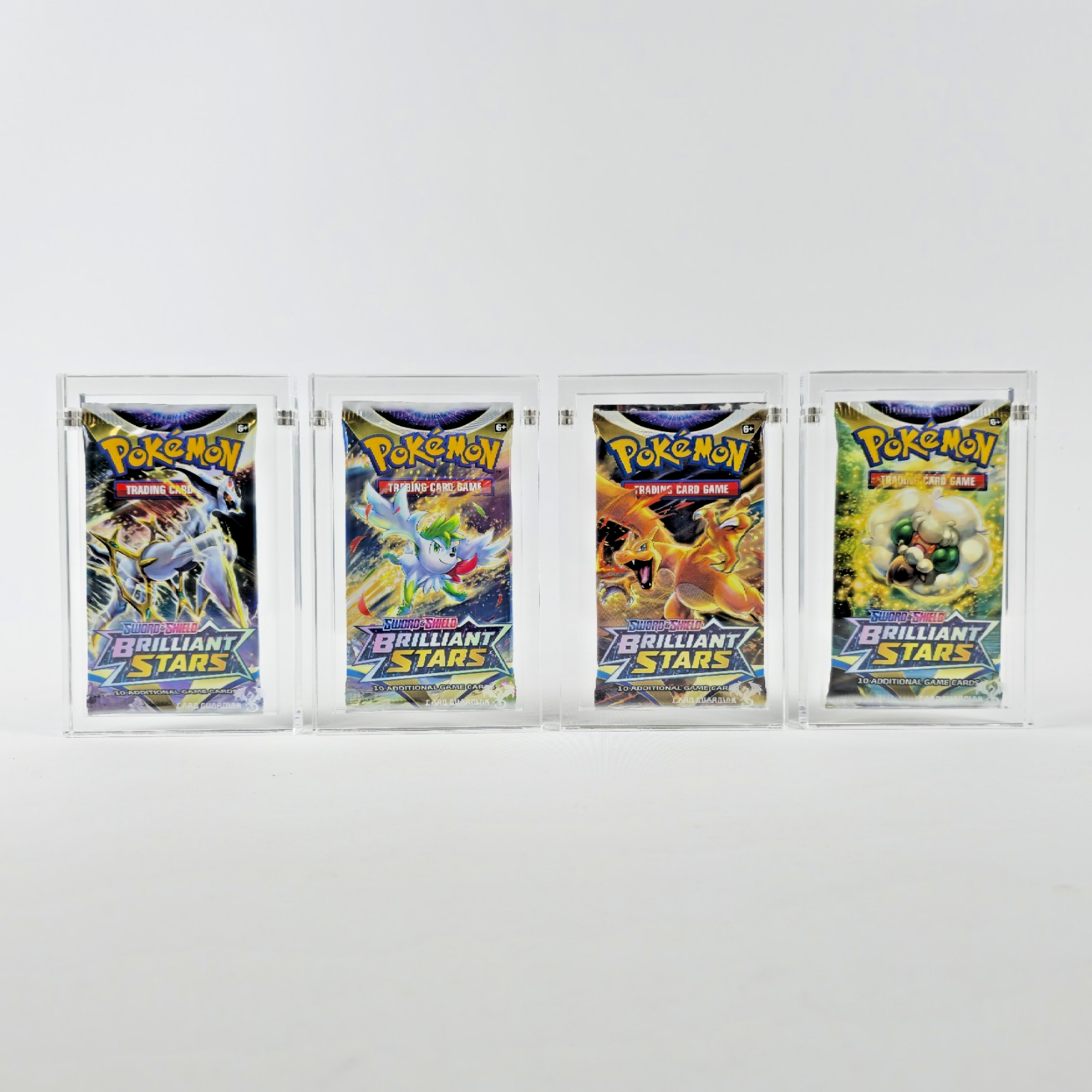 Pokémon Brilliant Stars Booster Pack Art Set (4) + Card Guardian Acrylic Cases