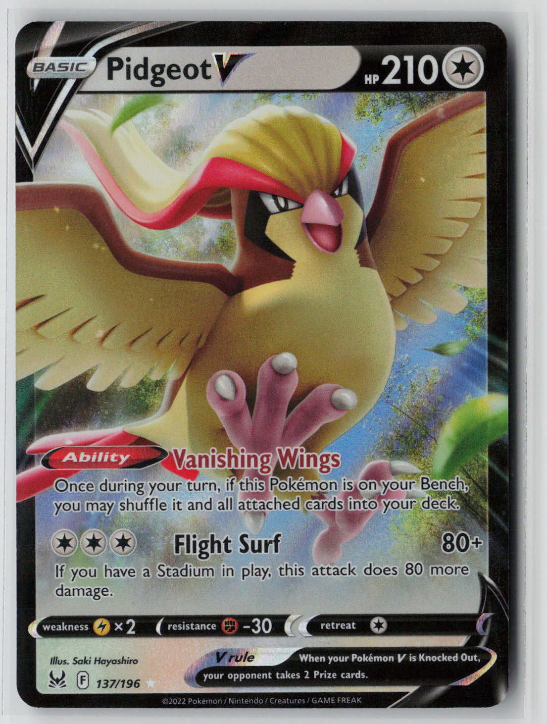 Pidgeot V 137/196 – Lost Origin Pokémon Card NM