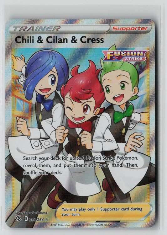 Chili & Cilan & Cress (Full Art) 258/264 – Fusion Strike Pokémon Card NM