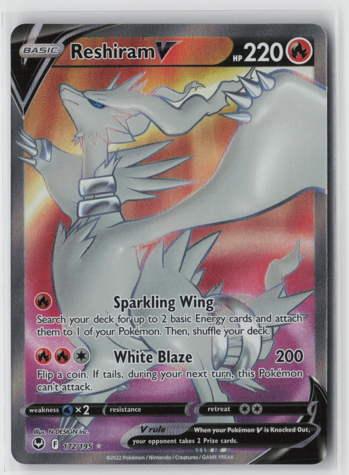 Reshiram V (Full Art) 172/195 – SWSH12: Silver Tempest Pokémon Card NM