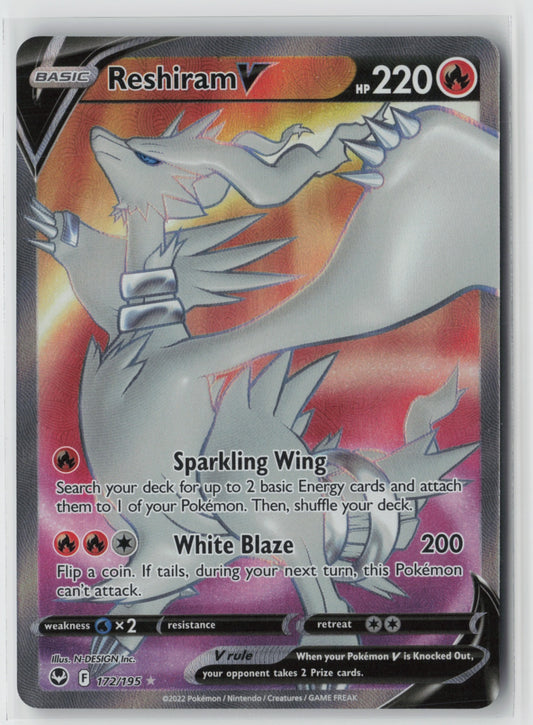 Reshiram V (Full Art) 172/195 – SWSH12: Silver Tempest Pokémon Card NM