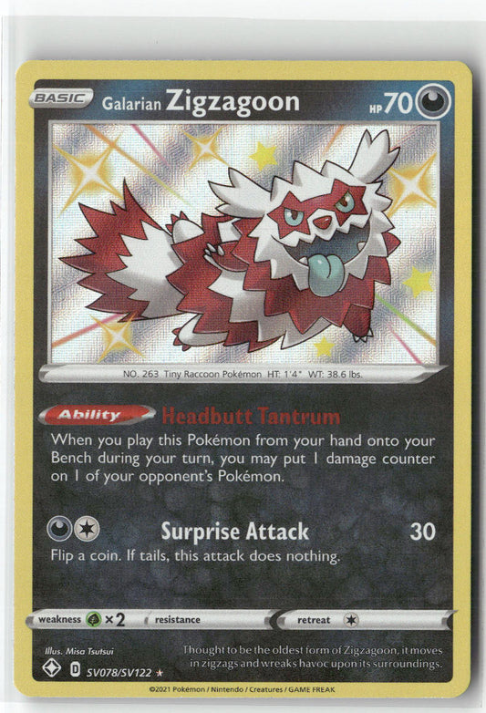 Galarian Zigzagoon SV078/SV122 – Shining Fates: Shiny Vault Pokémon Card NM