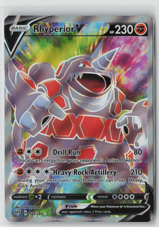 Rhyperior V (Full Art) 181/189 – SWSH03: Darkness Ablaze Pokémon Card NM