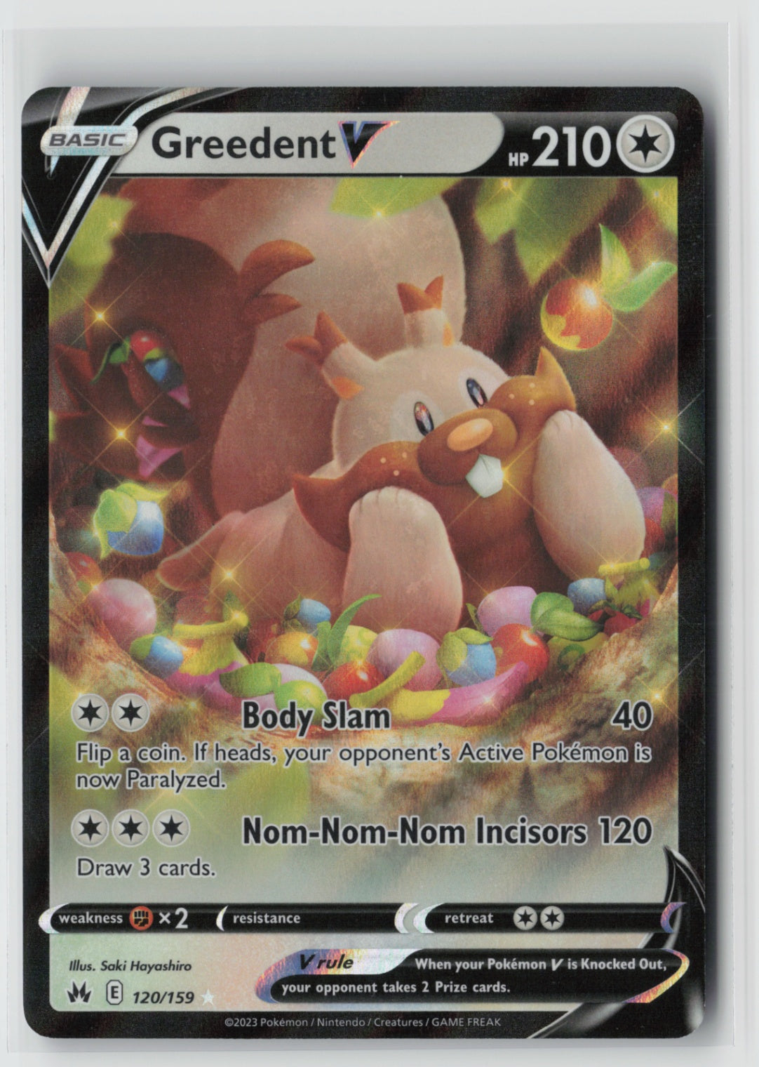 Greedent V 120/159 – Crown Zenith Pokémon Card NM