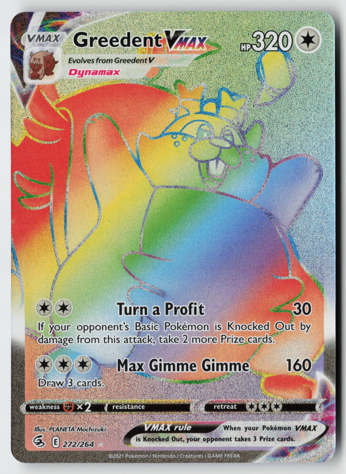 Greedent VMAX (Secret) 272/264 – Fusion Strike Pokémon Card NM