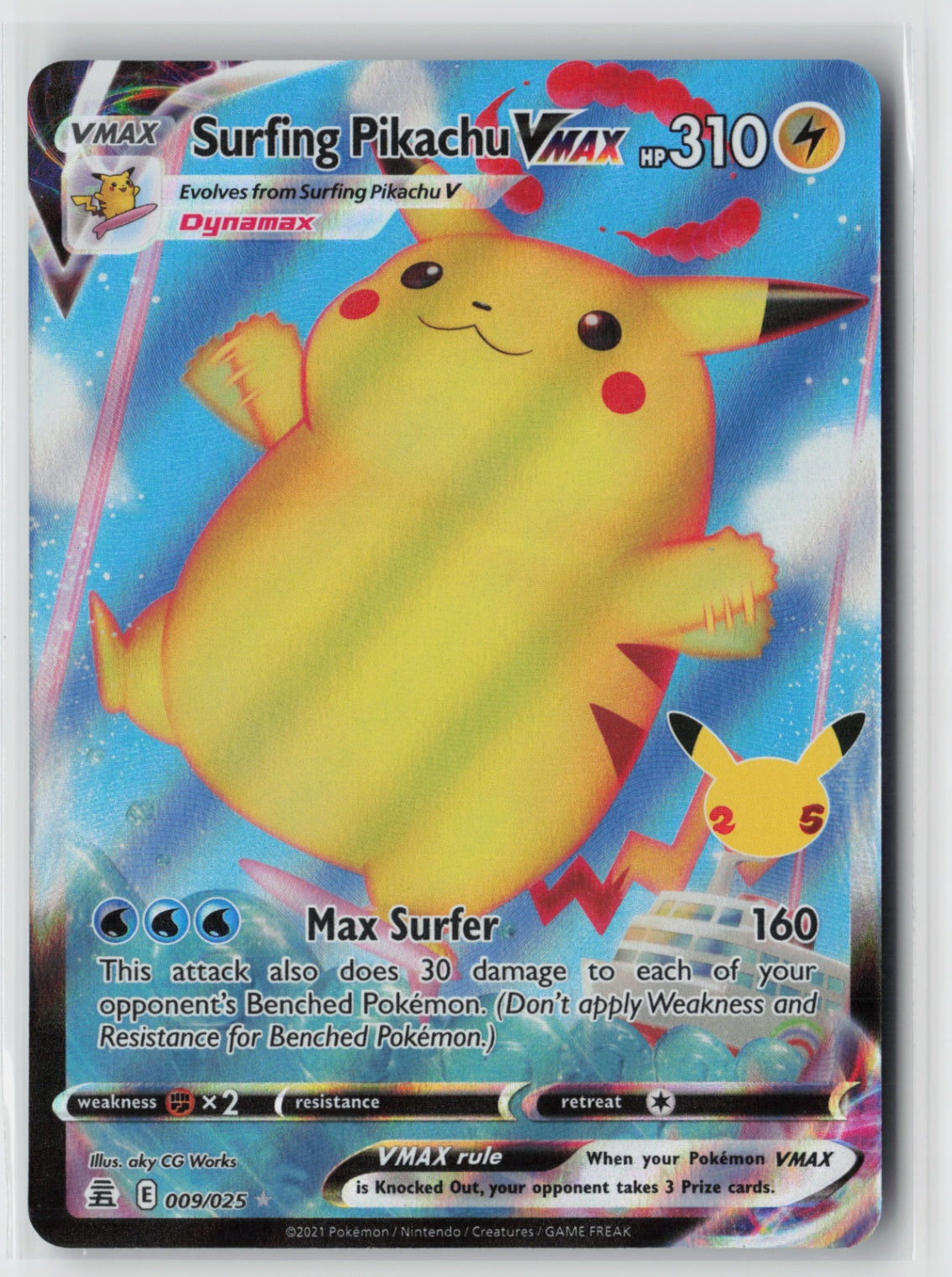 Surfing Pikachu VMAX 009/025 – Celebrations Pokémon Card NM