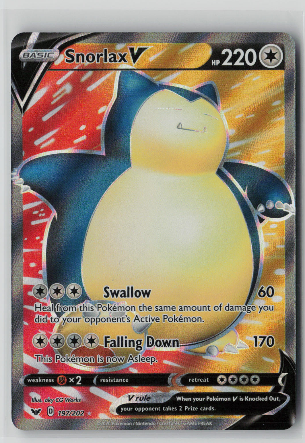 Snorlax V (Full Art) 197/202 – Sword & Shield Base Set Pokémon Card NM