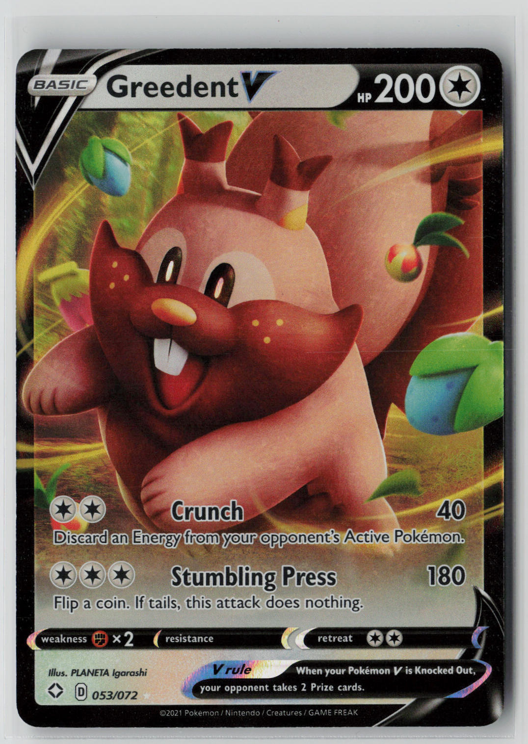 Greedent V 053/072 – Shining Fates Pokémon Card NM