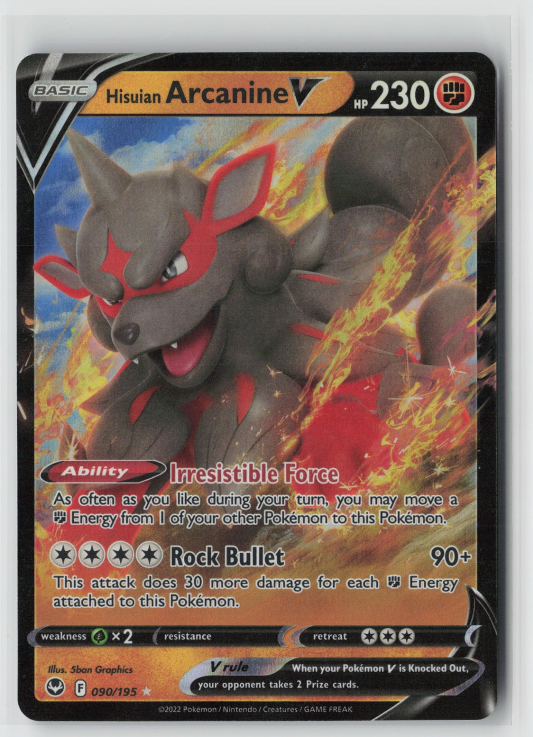 Hisuian Arcanine V 090/195 – SWSH12: Silver Tempest Pokémon Card NM