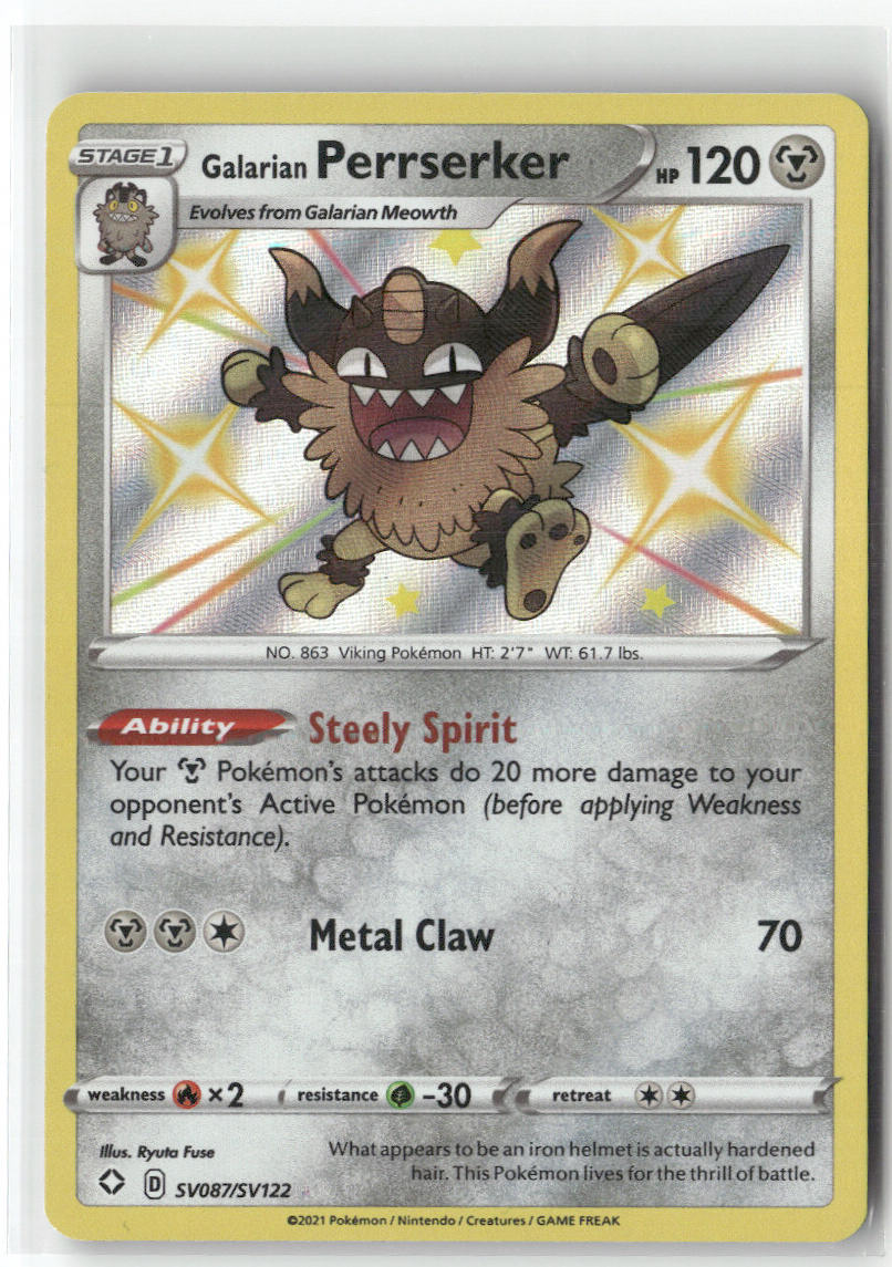 Galarian Perrserker SV087/SV122 – Shining Fates: Shiny Vault Pokémon Card NM